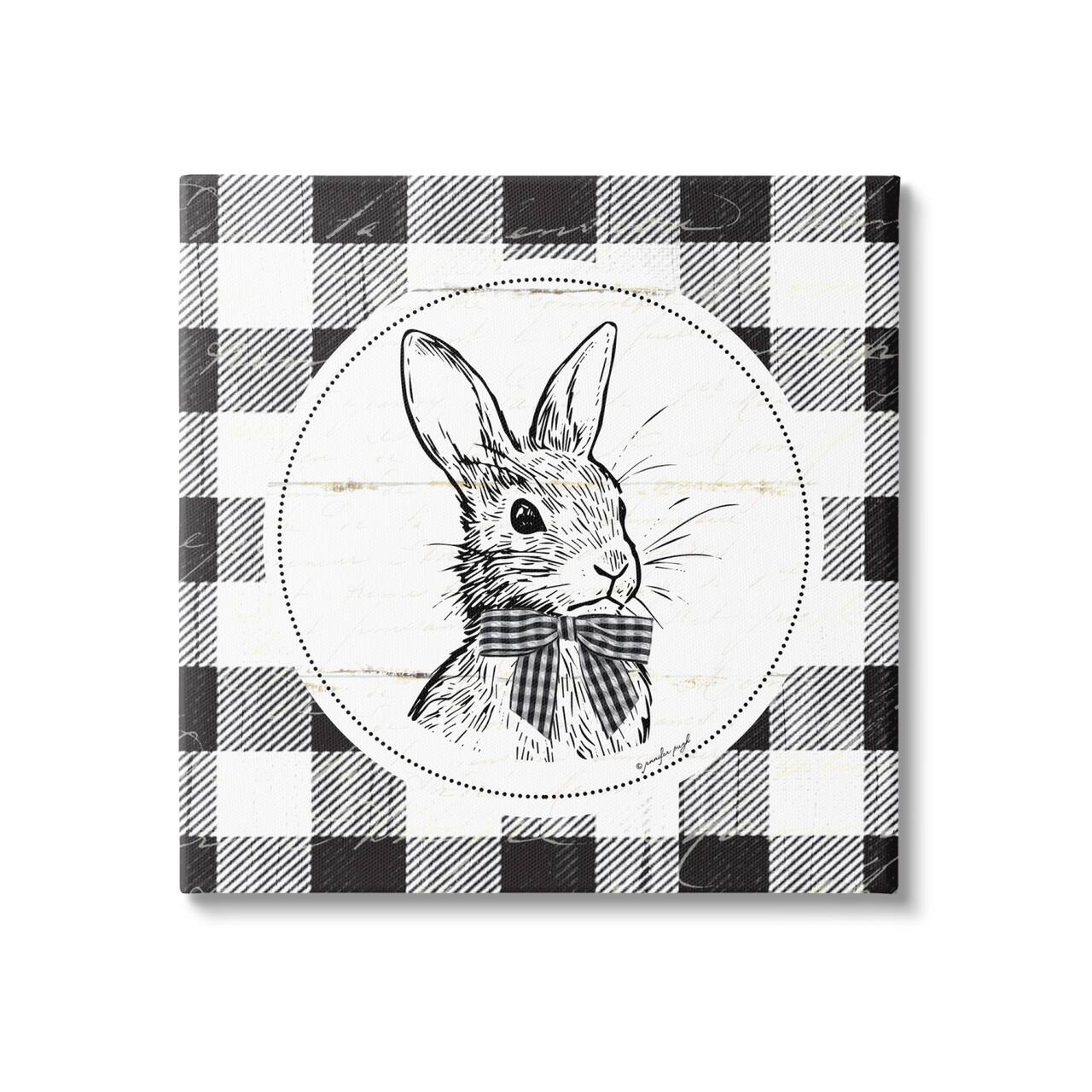 Stupell Industries Detailed Easter Bunny Drawing Spring Plaid Border Canvas Wall Art
